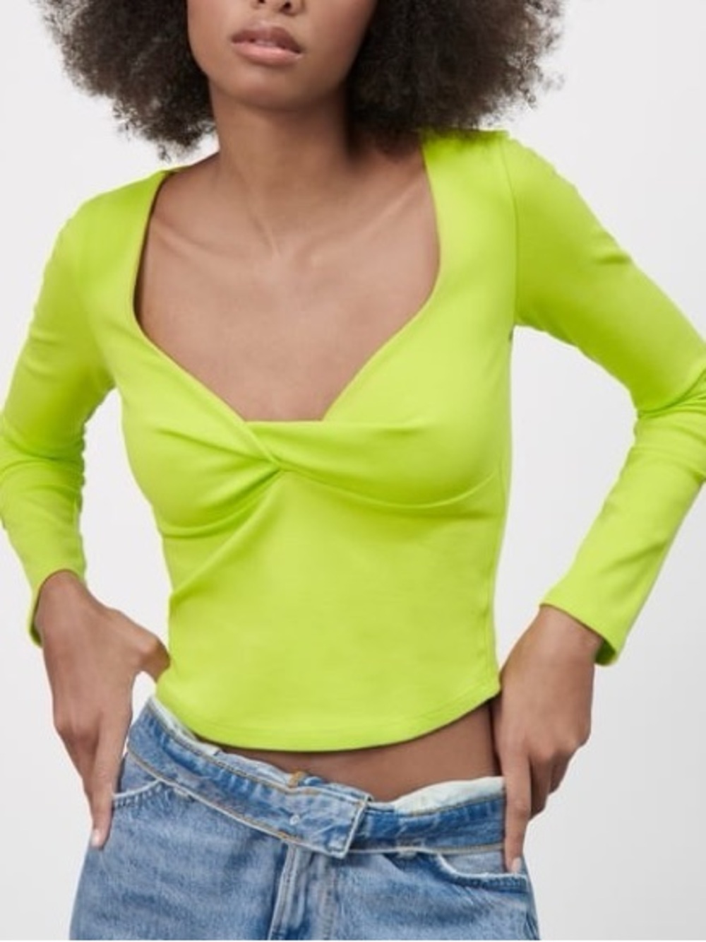 Long Sleeve Twist-Front Women’s Top in Lime